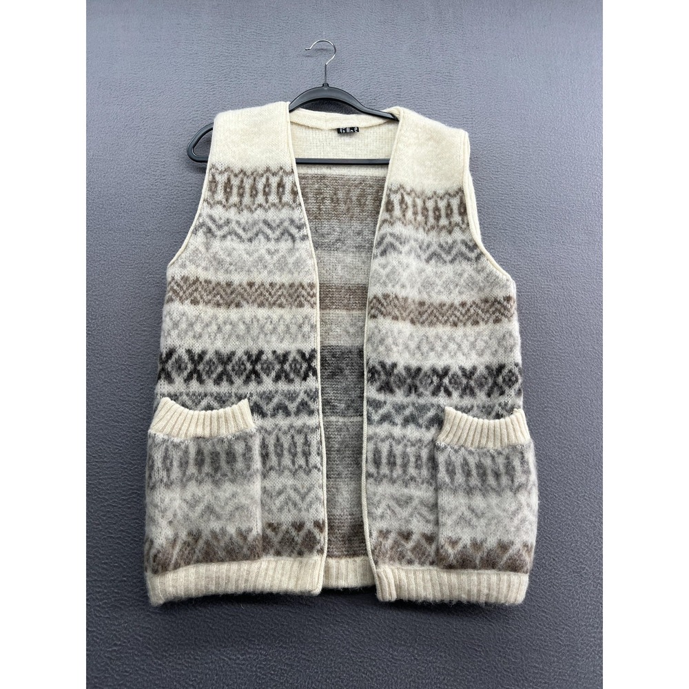 Parknit of Iceland Sweater Vest Womens Sz L Cream Brown Icelandic Wool Fair Isle